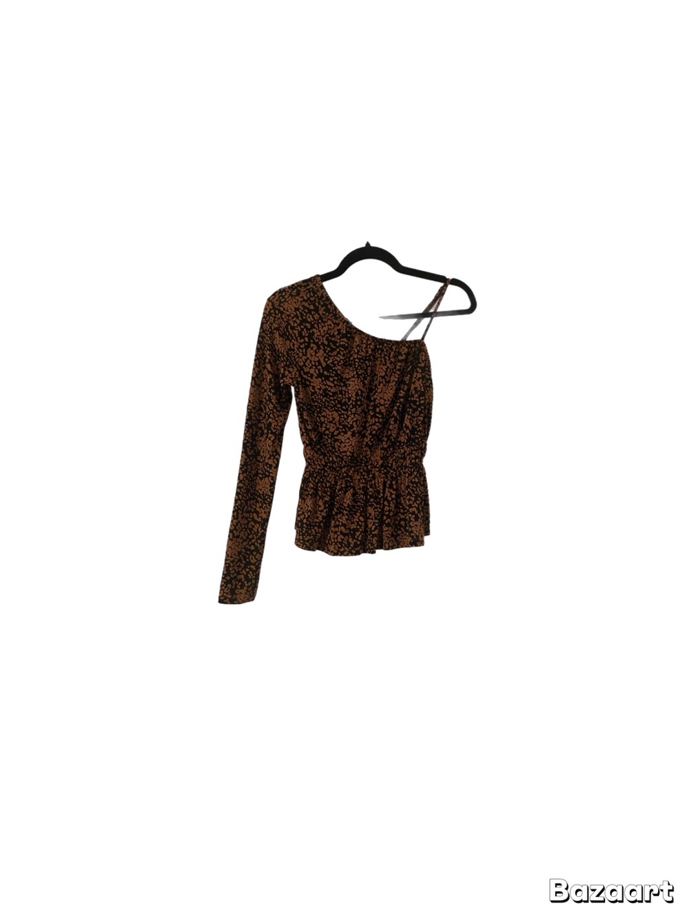 Willow Black and Brown One-Shoulder Peplum Crop Top